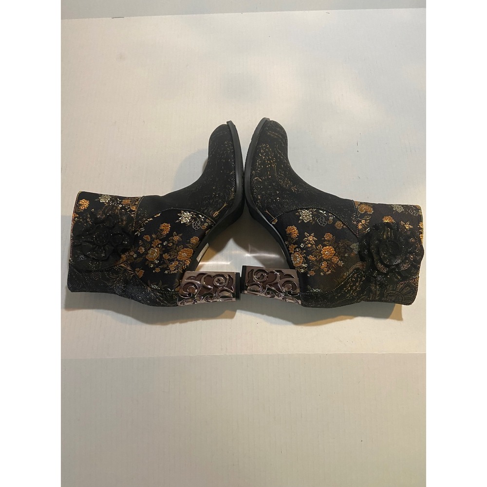 L'Artiste Spring Step Floral Embroidered Filigree Heel Ankle Boots Black Gold - Picture 8 of 10